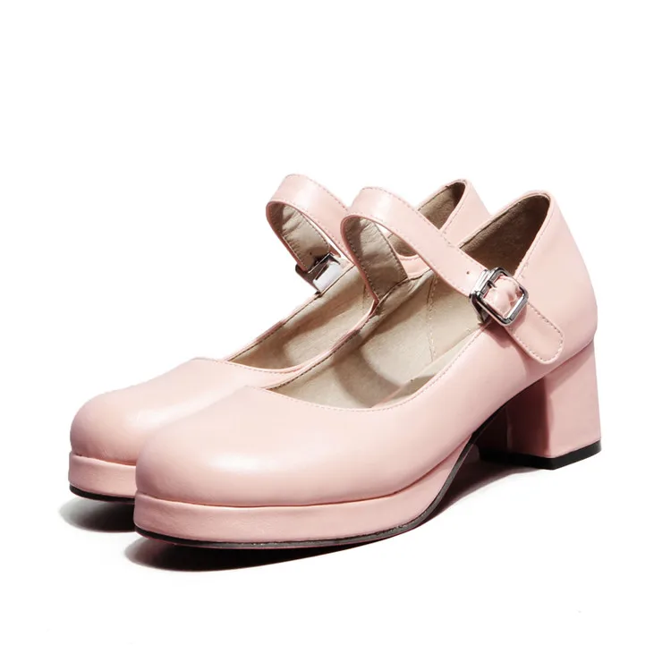 pink Женские туфли-лодочки на высоком каблуке; Туфли mary jane в стиле Лолиты; сезон весна-осень; пикантные модные милые повседневные туфли из искусственной кожи с пряжкой на платформе; цвет розовый, черный, красный, фиолетовый - Цвет: pink