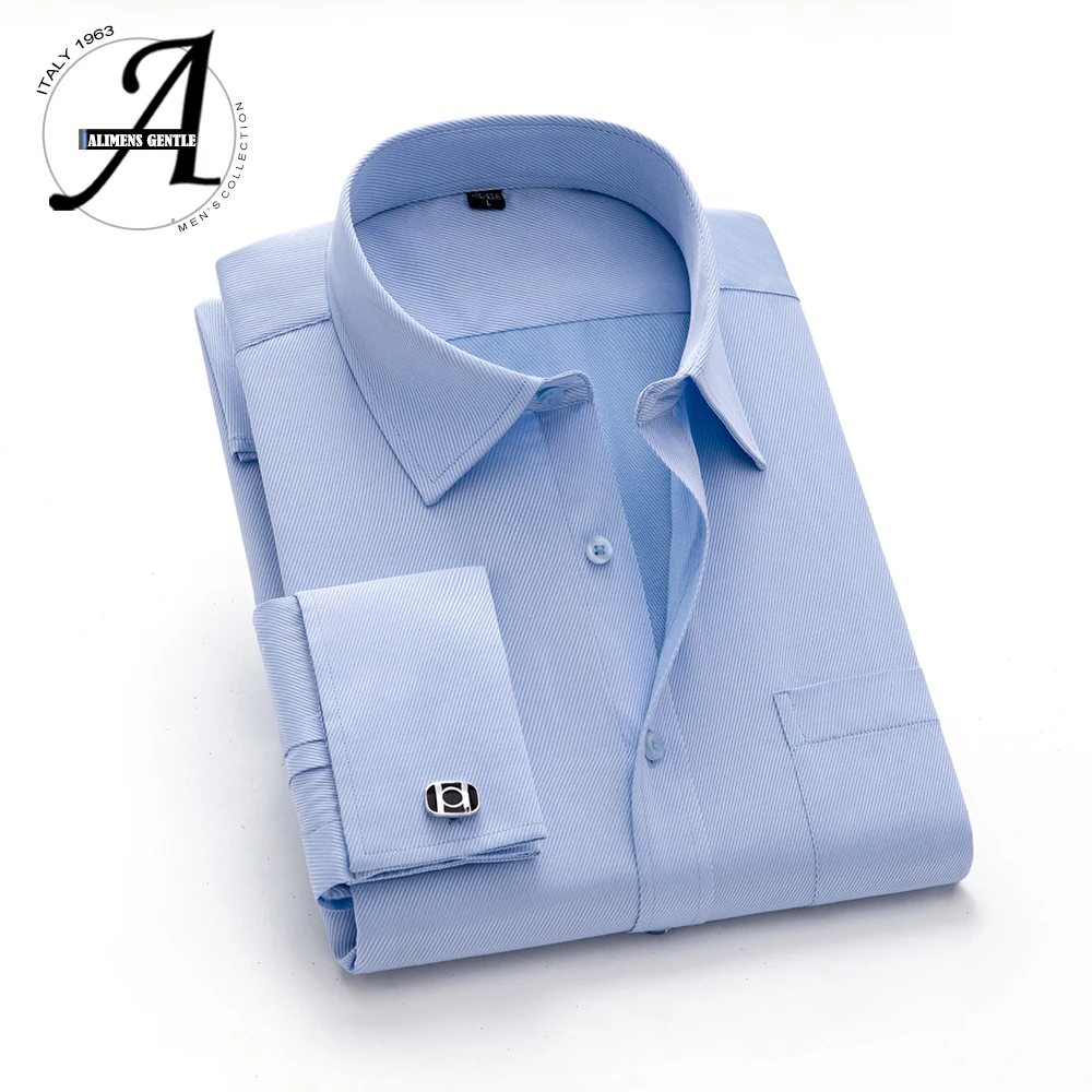 Мужская приталенная рубашка с длинным рукавом и французскими манжетами | Рубашки