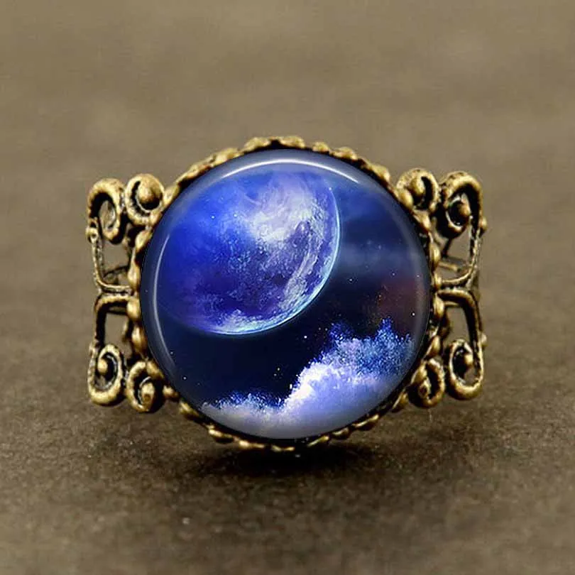 Винтажное кольцо с кабошоном 1 шт./лот изображением Галактики космоса меди