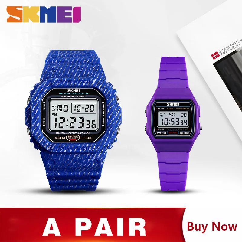 Blue Purple SKMEI цифровые детские часы мужские Секундомер Будильник мужские s часы с цифровыми часами детские часы montre enfant homme 1471 1460 набор - Цвет: Blue Purple