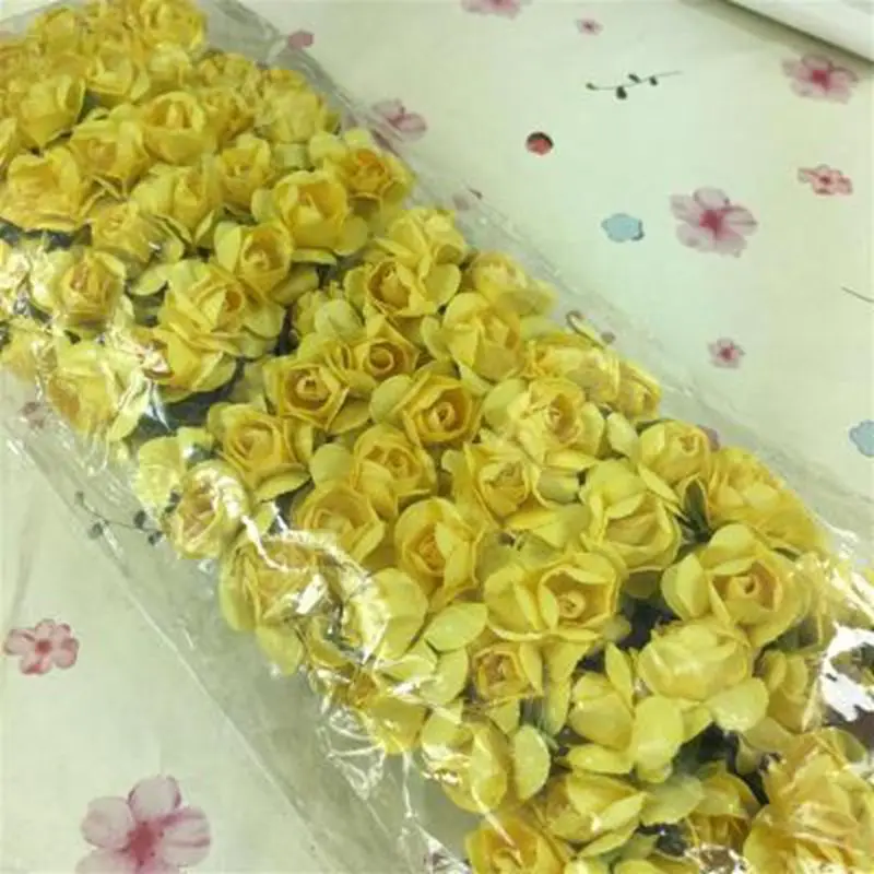 yellow 144 шт миниатюрные Искусственные цветы розы, свадебные украшения, сделай сам, венок, скрапбукинг, искусственные цветы - Цвет: yellow