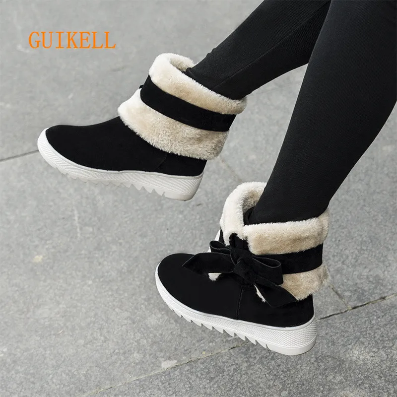 GUIKELL/новые зимние сапоги женская обувь без застежки модные ботинки на плоской подошве с бантом|flat boots|snow