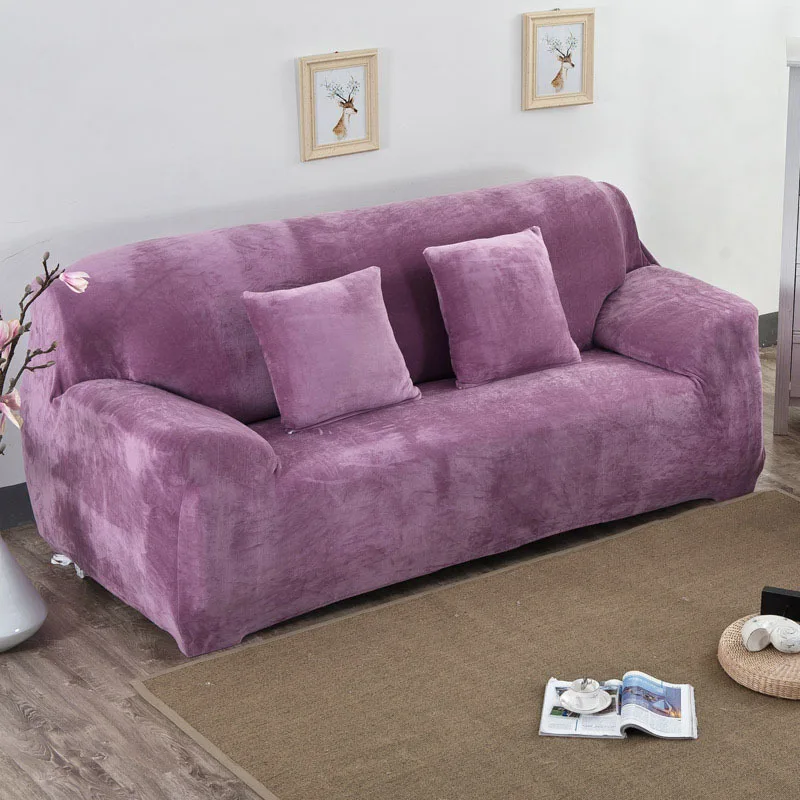 Light Purple Хаки Плюшевые Чехлы для диванов Универсальный диван Полотенца диванных чехлов для Гостиная Cubre диван крышка M L XL XXL XXXL XXXXL-shape форме, благодаря чему создается ощущение невесомости с двухместный диван 1/2/3/4 местный - Цвет: Light Purple