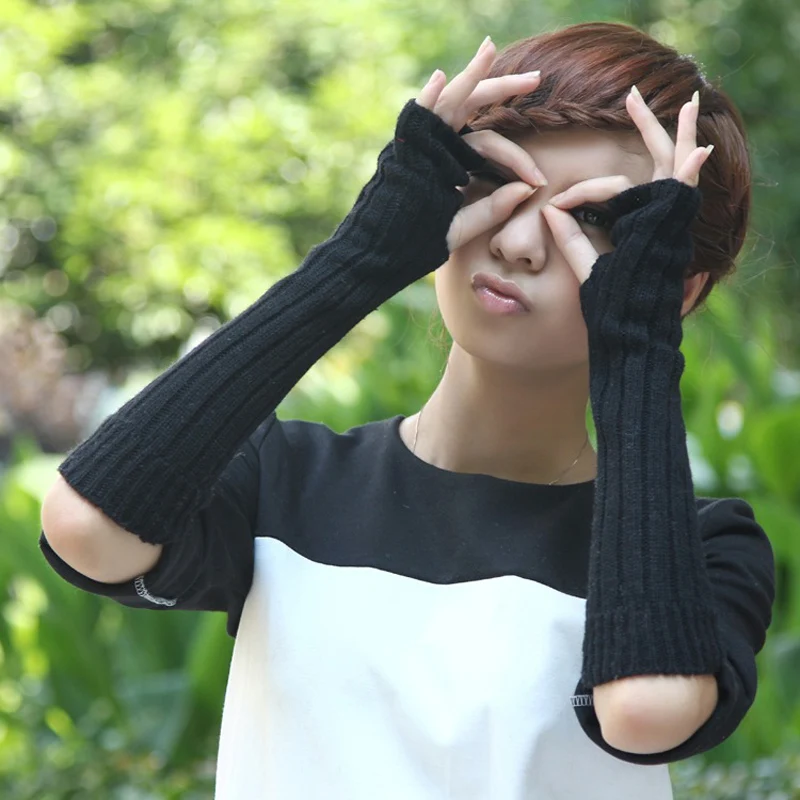 Женские вязаные перчатки из овечьей шерсти зимние теплые однотонные без пальцев