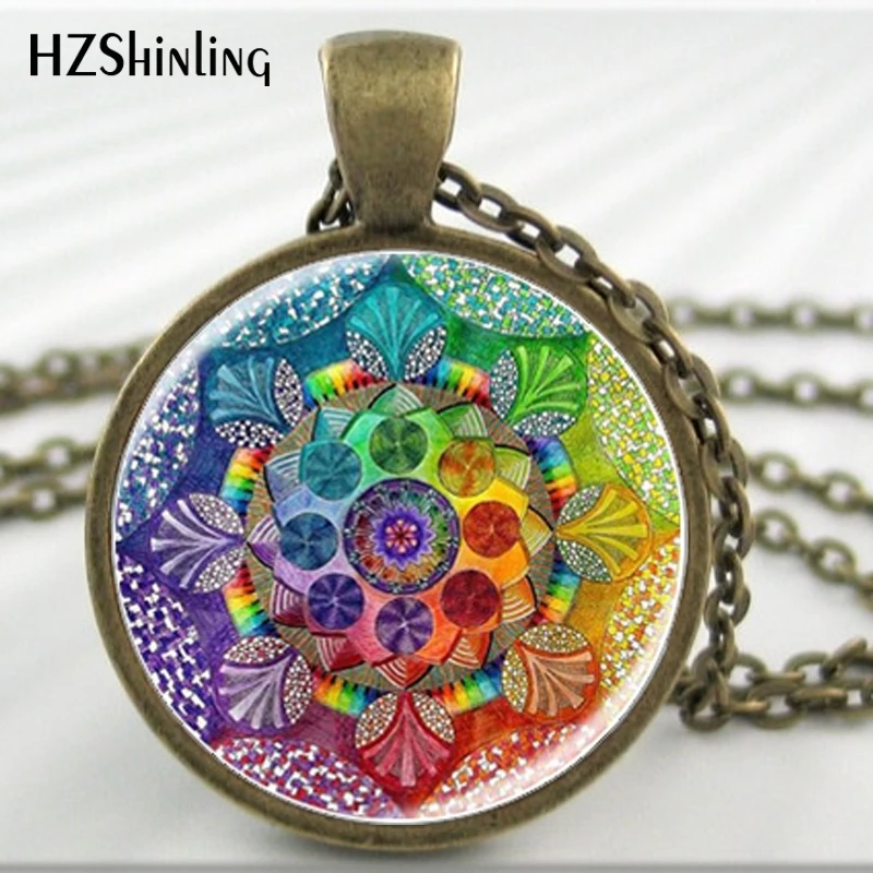 HZ--A339 Handmade henna yaga necklace om symbol buddhism Mandala Necklace Pendant Art Jewelry Glass Photo HZ1 | Украшения и