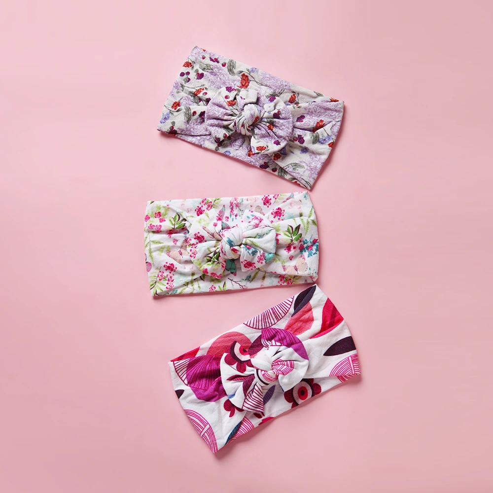 1 шт. широкая нейлоновая повязка на голову с цветочным принтом и бантом для детей