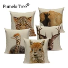 Наволочка для подушки с изображением животных, декоративные подушки для дома, тигр, слон, Подушка-обезьяна