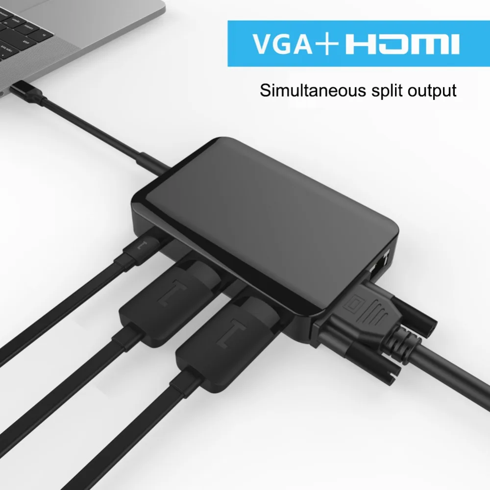 USB C концентратор 9 в 1 USB C адаптер концентратор для Ethernet HDMI концентратор данных/PD Зарядка 3 Usb 3,0 SD/TF кард-ридер/3,5 мм аудио 1 шт