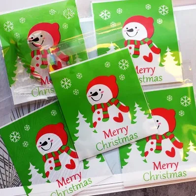 

Green Christmas package bag cute snowman self adhesive bag gift candy accessories bags party gift packing supply favors