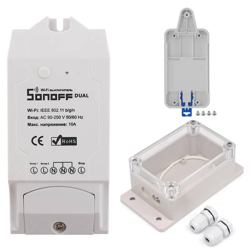 with case and Tray Sonoff Dual 2ch базовый Wifi умный переключатель света дистанционное управление таймер беспроводной контроль работает с Amazon Alexa Google Home - Комплект: with case and Tray