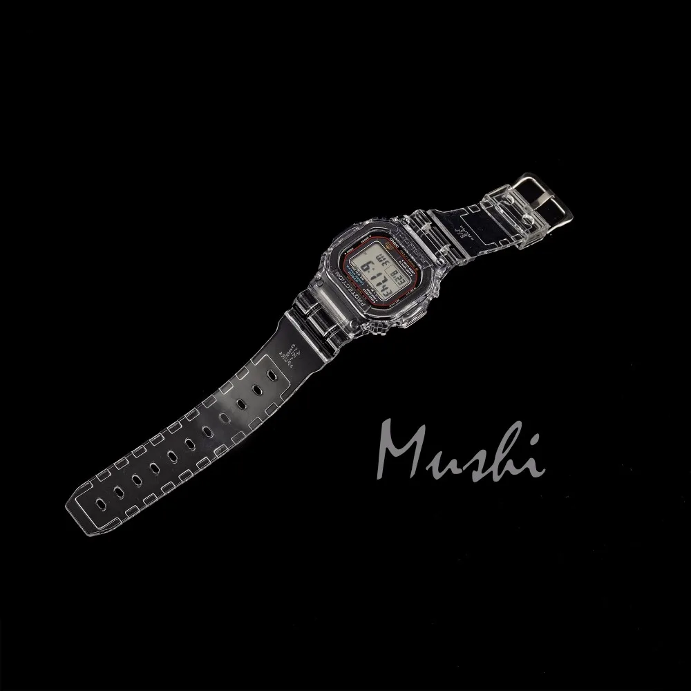 Часы Ms ремешок для Casio DW-5600 GWX-5600 GW-5000 прозрачный Для мужчин часов булавки ремешок с пряжкой для часов, коробка для часов+ инструмент