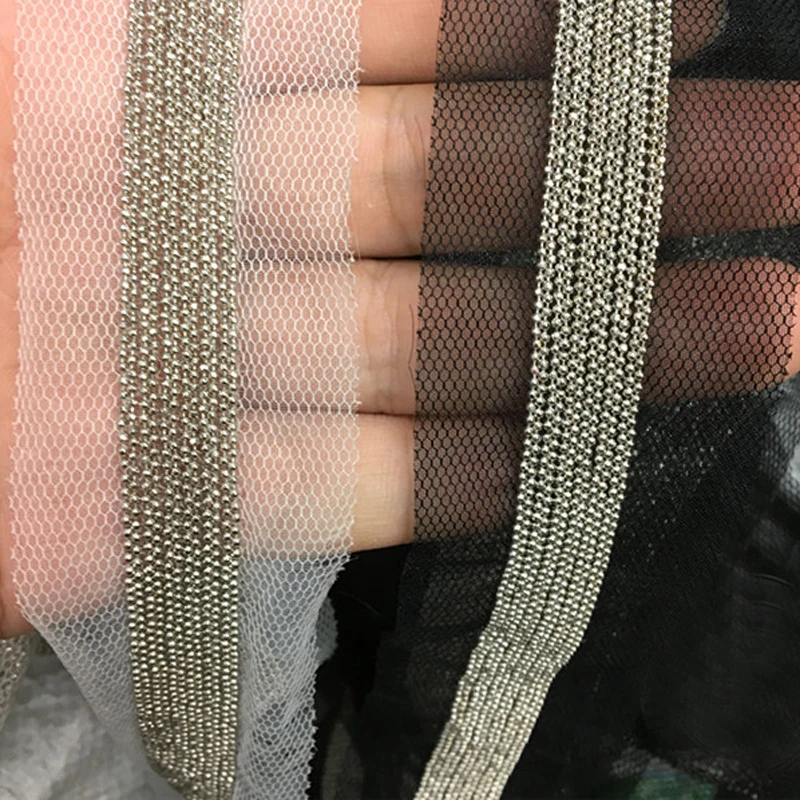 

2Yards/lot Bead Chain Black Mesh Lace Trim DIY Craft Sewing Accessories Clothing Decoration Lace Fabric Beaded Lace