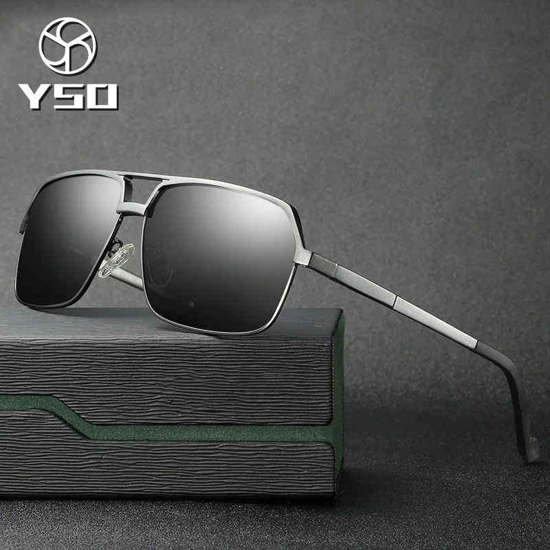 

YSO Sunglasses Men Polarized UV400 Aluminium Magnesium Frame HD Lens Sun Glasses Driving Glasses Square Accessories For Men 8549