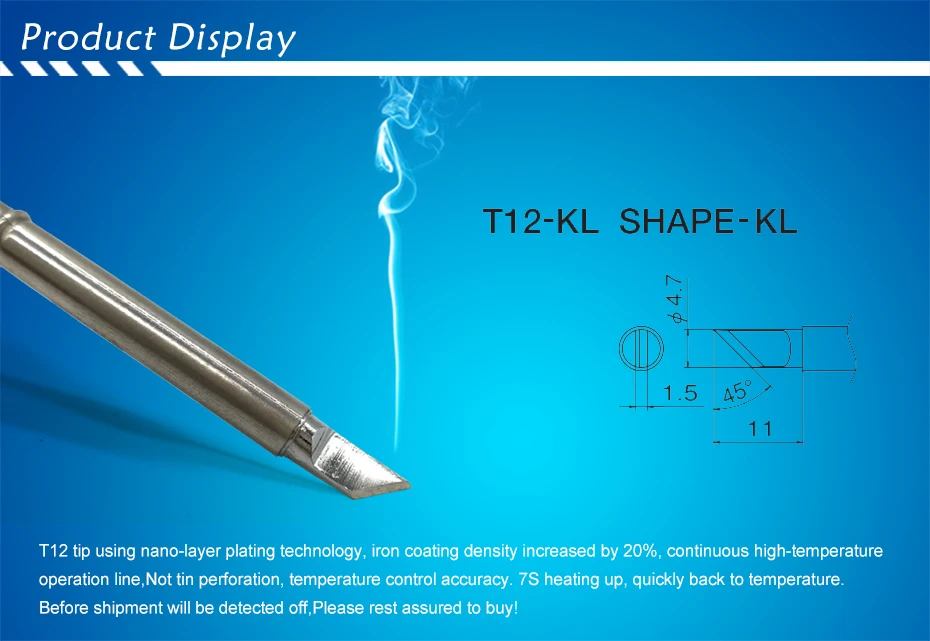QUICKO T12-KL форма серии K электронные ПАЯЛЬНЫЕ НАКОНЕЧНИКИ 70 Вт Железный паяльный наконечник сварочные инструменты для FX907/9501 ручка 7s расплава олова