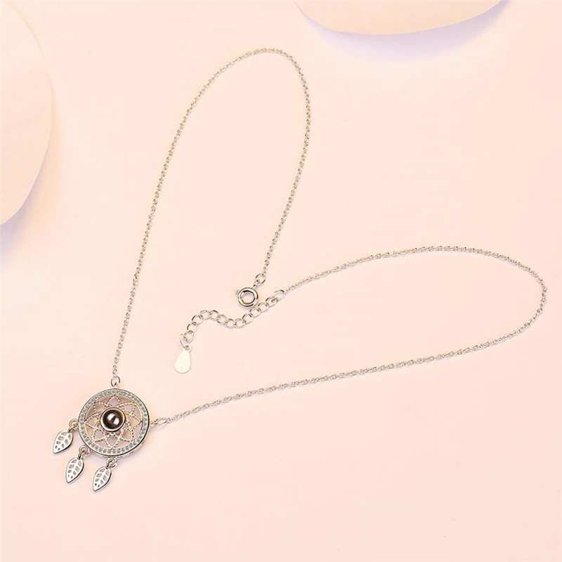 Ожерелье женское Ловец снов серебристого цвета с проекцией Я тебя люблю на 100