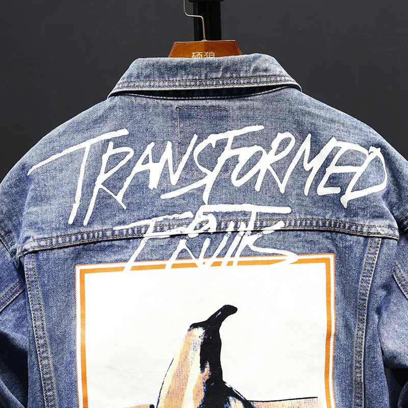 

Korean Fashion Denim Jacket Creative Personality Men's Printed Jacket Casual Handsome Youthhful Coat High Quality