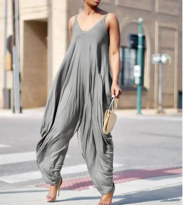 Женский комбинезон на бретелях однотонный винтажный повседневный без рукавов с