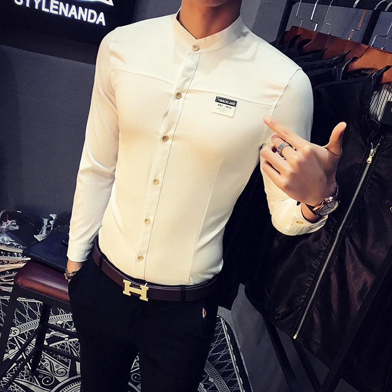 Одежда высшего качества Для мужчин рубашка Slim Fit простой с длинным рукавом