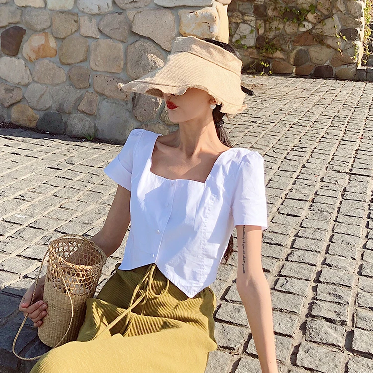 Летний стиль укороченный топ женская одежда блузки шикарные сексуальные рубашки