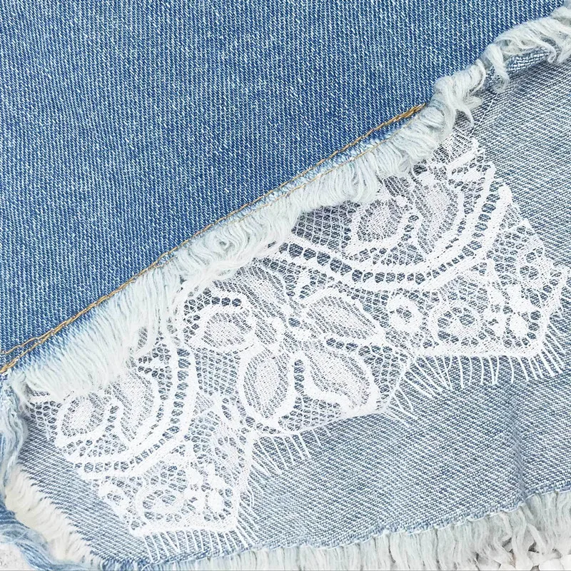 

2020 New Summer Women Sexy Jeans Shorts front/Back Zipper High Waist Hole Short Pants Woman Denim bf Punk Shorts Lace patch