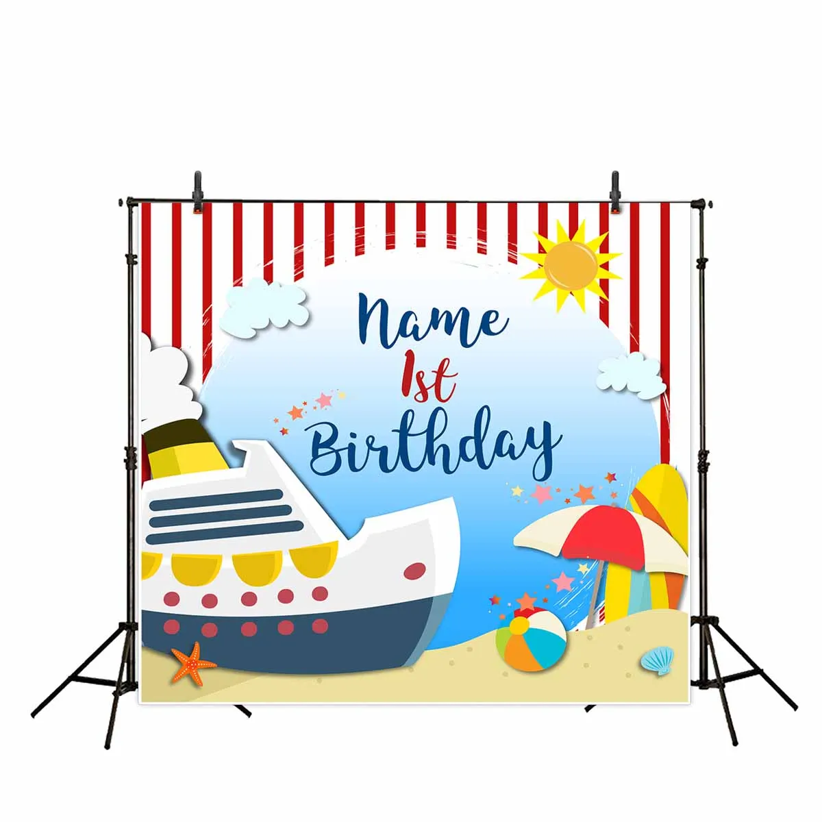 Фон для фотосъемки на 1-й День рождения Allenjoy с изображением пляжа паруса моря
