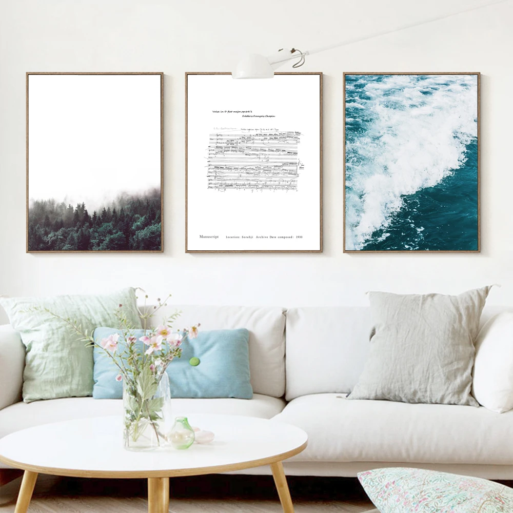 Картина без рамки в виде спокойного леса и морской воды вдохновляющая картина