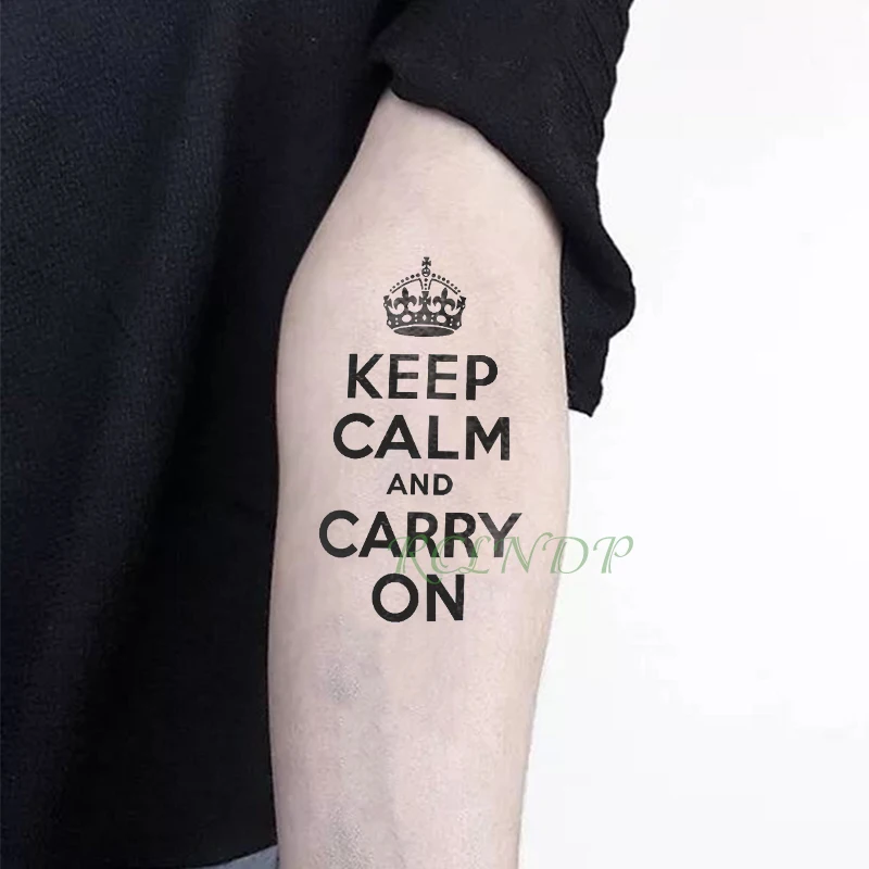 

Водонепроницаемая Временная тату-наклейка Корона с надписью «keep calm and carry on» поддельные тату флэш-тату для мужчин женщин мужчин девушек