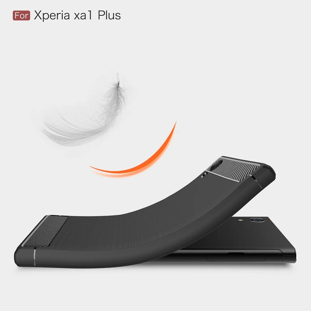 KEYSION Phone Case for Sony Xperia XA1 Plus Shockproof Carbon Fiber Soft tpu Anti-Knock back cover SONY |