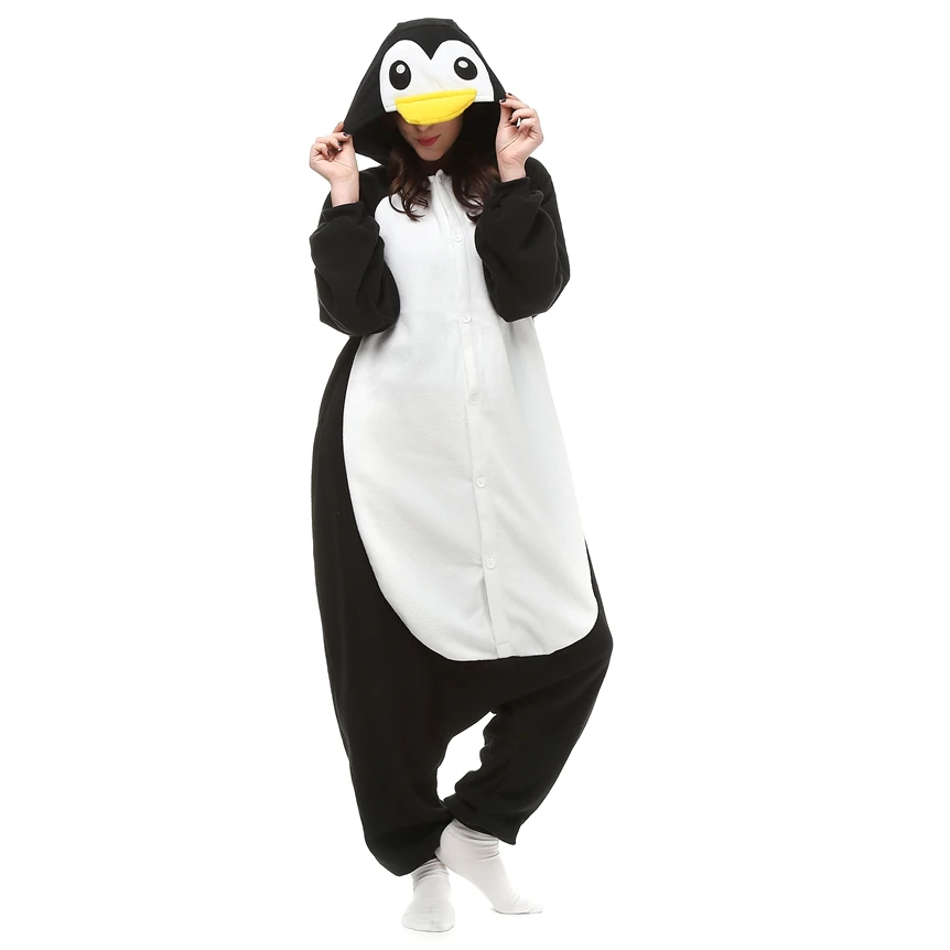Black Penguin Взрослые кигуруми Хэллоуин карнавальные костюмы-комбинезоны Moogle тигр черный Кот медведь Espeon Полуночный Кот олень Ститч Spyro Lucario - Цвет: Black Penguin