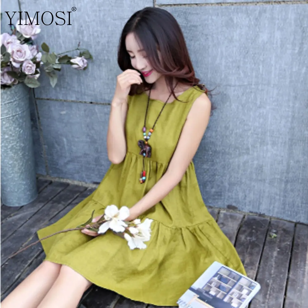 Женское хлопковое мини-платье YIMOSI повседневное пляжное платье из льна без
