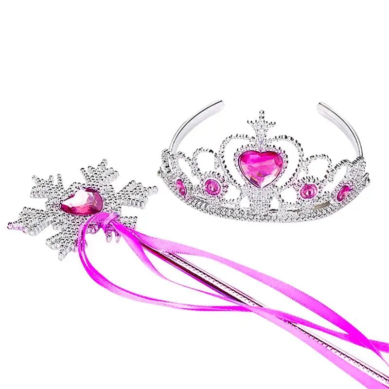 Rose Red Сверкающие обручи с короной принцессы для девочек Ювелирное Украшение в подарок на день рождения королева диадема заколка для детей волшебная палочка наборы аксессуаров - Цвет: Rose Red