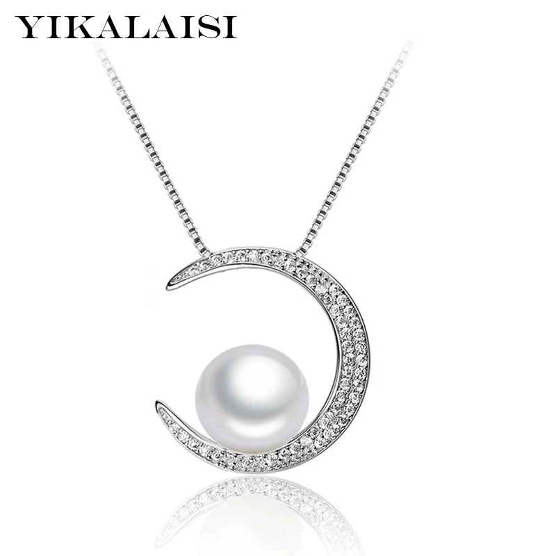 

YIKALAISI 925 Sterling Silver Pearl Jewelry AAAA Natural Freshwater 8-9mm Pearl Pendants zircon Jewelry 45cm For Women Gift
