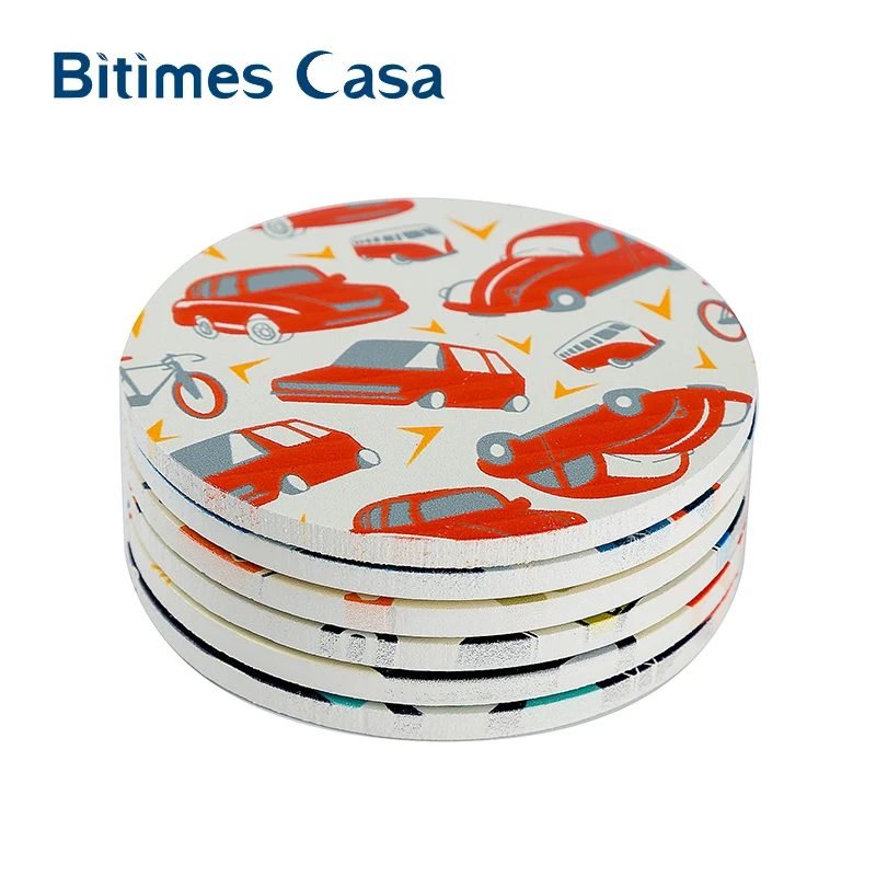 Bitimes 6 шт./компл. милый мультяшный узор круглый MDF стол Coaster деревянная кофейная