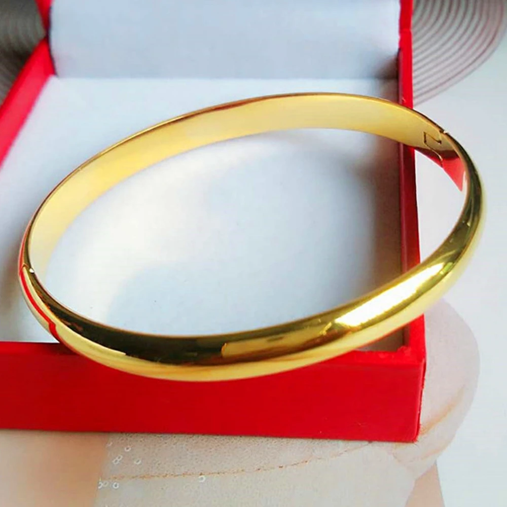 6mm/8mm Thick Simple Style Solid Smooth Bangle Bracelet Yellow Gold Filled Womens Bangle Openable Jewelry Classic Gift Dia 6cm