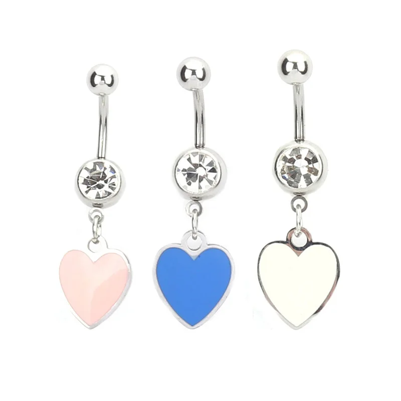 

New Love Heart belly button rings Bar steel pink blue Color Surgical Metal Piercing Sexy Body Jewelry women piercing