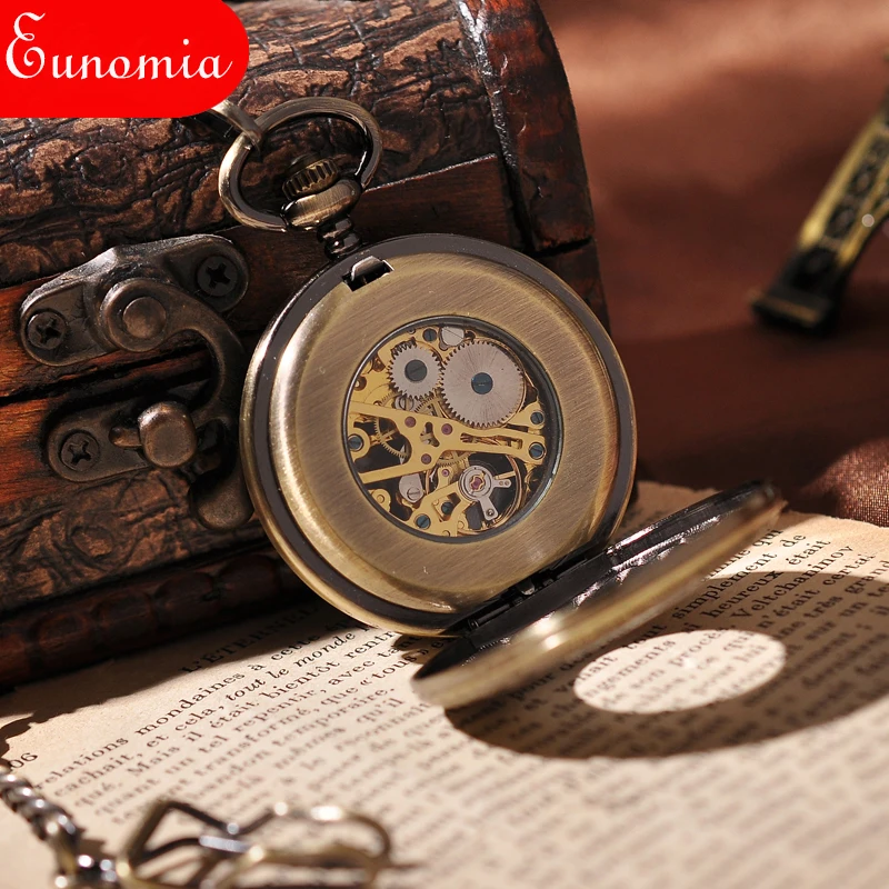 Бронза лоза Скелет стимпанк римские цифры карманные часы Для мужчин женщин