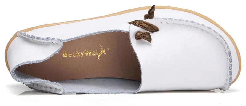 BeckyWalk/Весенняя женская обувь из натуральной кожи; Повседневная Осенняя обувь с круглым носком; женская обувь на плоской подошве; большие размеры; zapatos mujer; WSH2679