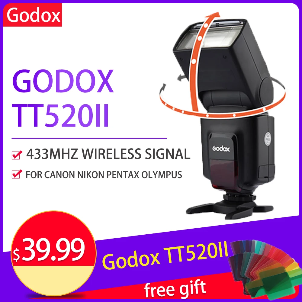 Godox TT520II Вспышка Speedlite беспроводной сигнал цветной фильтр для Canon Nikon Pentax Olympus DSLR