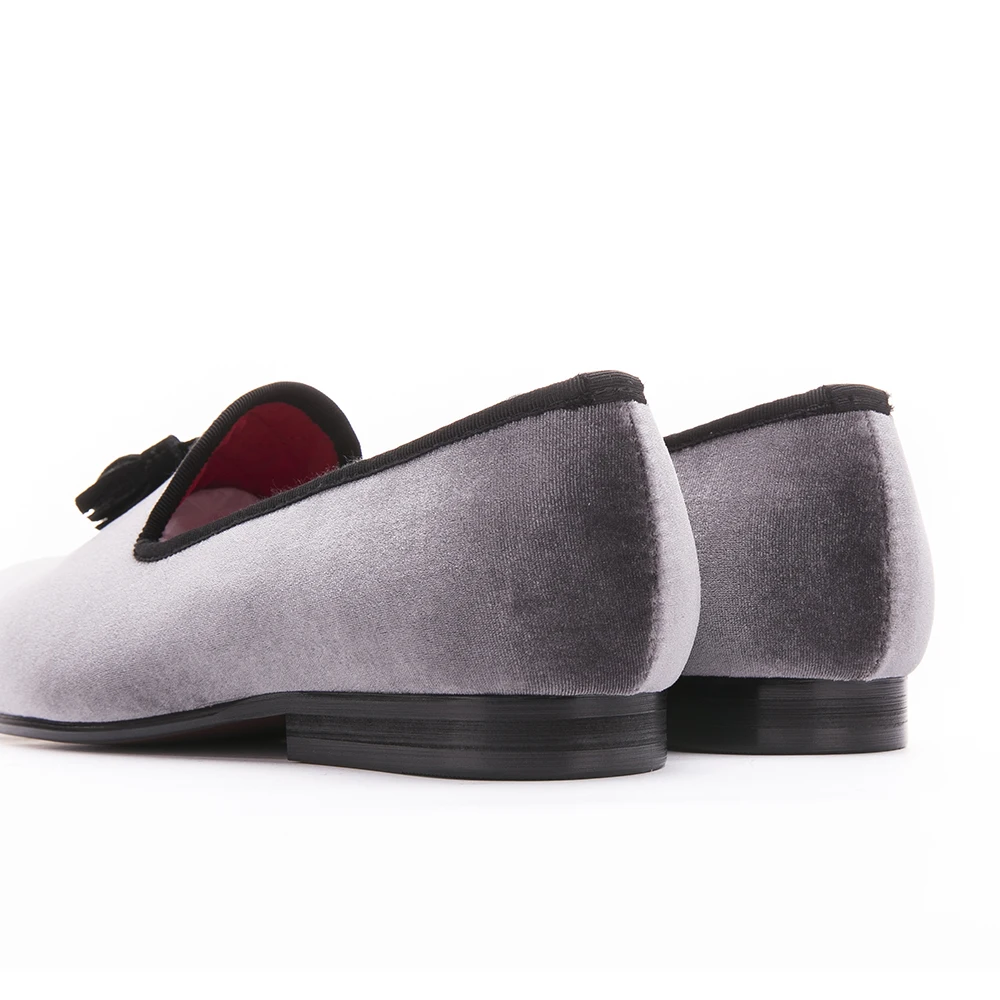 Новинка 2017 года Стильные лоферы ручной работы Серая бархатная Мужская обувь с