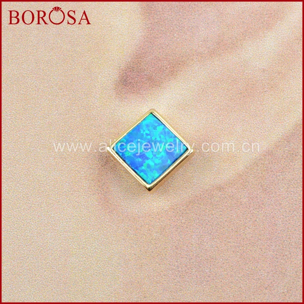 

BOROSA New Collection Drusy Earrings, Gold Color Bezel Square Blue Opal Stud Earrings for Women Party Druzy Jewelry Gems ZG0225