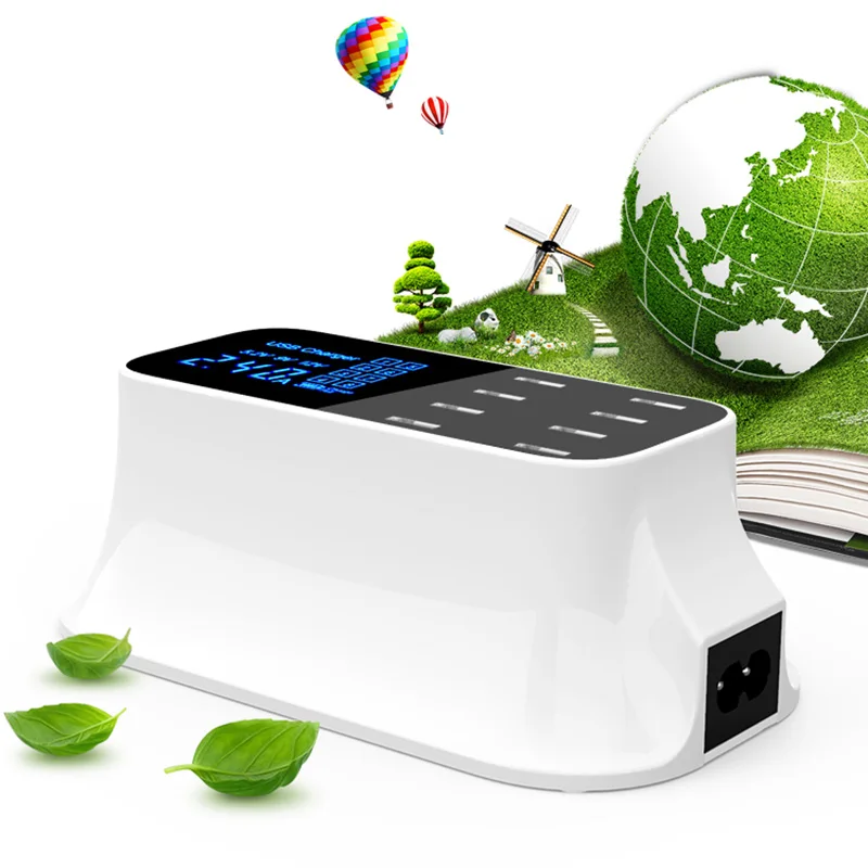 POWSTRO мобильного телефона Зарядное устройство 5V 8A с 8 Порты usb от избыточного заряда адаптер для путешествий защита ЖК-дисплей Экран в режиме реального времени Дисплей