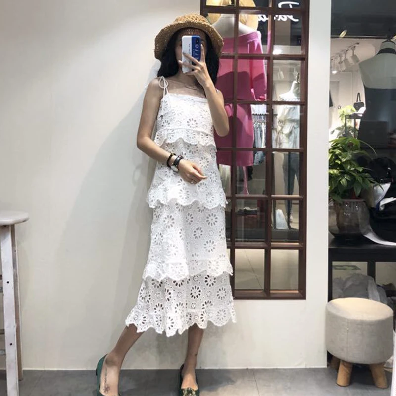 Женское пляжное платье RUGOD ажурное платье-пачка в клеточку с цветочной вышивкой