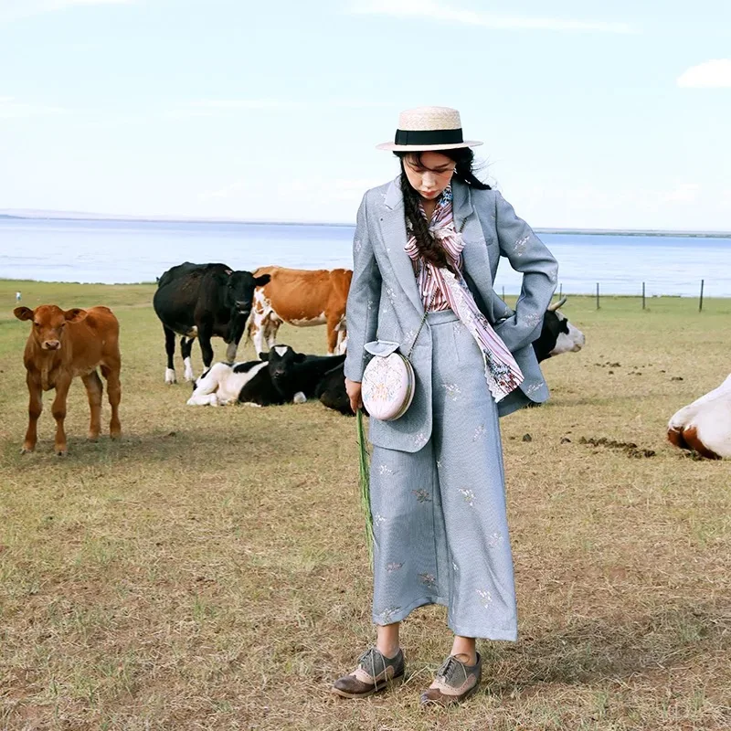 MX244 Новое поступление осень 2017 винтажные длинные Вышитые Высокая талия широкие