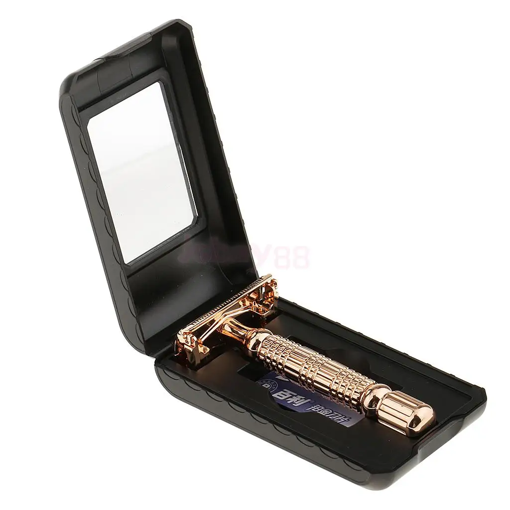 

Double Edge Safety Razor Golden Men's Manual Shaving Blade with Case Set