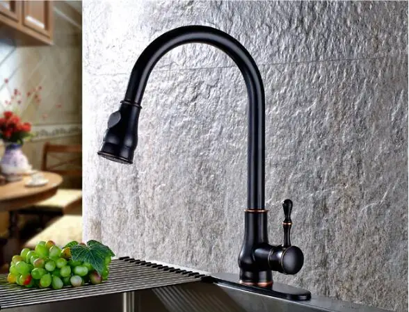 

New arrival high quality single lever ORB finished Kitchen faucet kitchen tap mixer with pull out shower head and plate