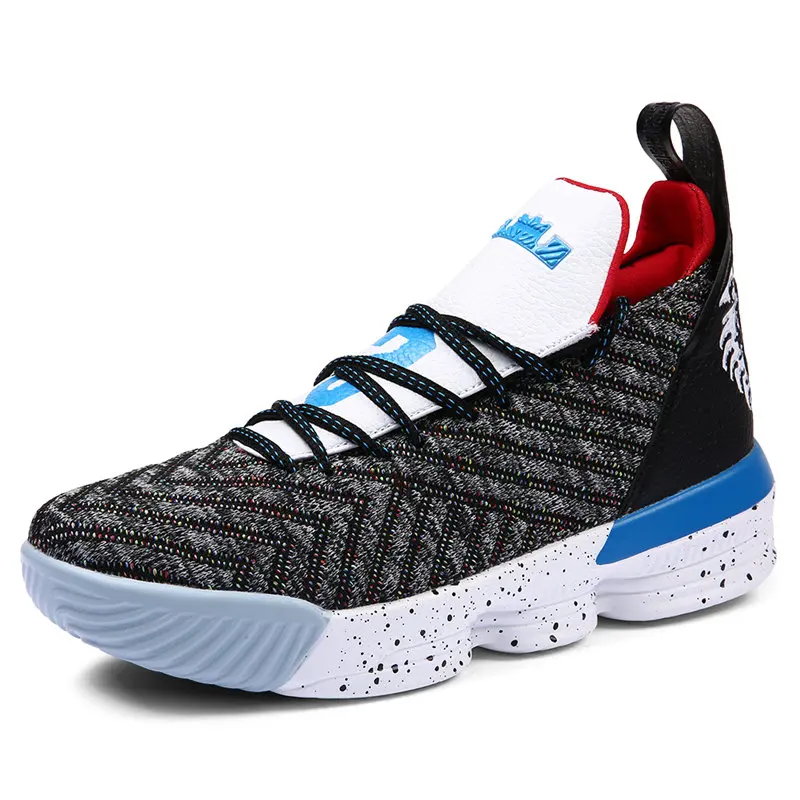 black and blue Мужские дышащие баскетбольные кроссовки Lebron пара с высоким берцем плакат баскетболиста Джеймса Леброна Кроссовки C воздушными подушками мужская уличная спортивная обувь - Цвет: black and blue