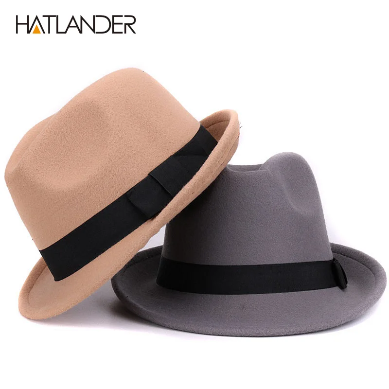 [HATLANDER]Solid boater artificial wool fedoras hat for women mens trilby Jazz caps gambler church bowler winter top hats | Аксессуары