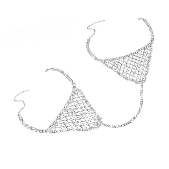 silver BOTTOMS AKYZO Лето Роскошные Стразы укороченный топ Сияющий Модный ручной работы металлические регулируемые цепи с открытой спиной жилет сексуальные пляжные майки - Цвет: silver BOTTOMS