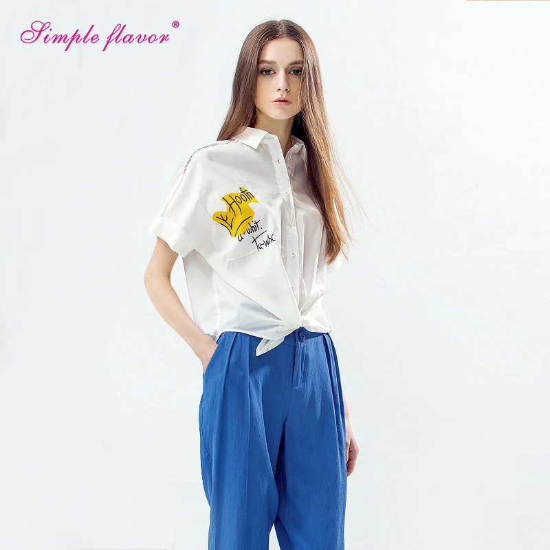 Simple Flavor 2017 White Tied Women Blouses Letter Printed Shirts Short Sleeve V-Neck Casual Blusas Feminina Crop Top WTS1116 |