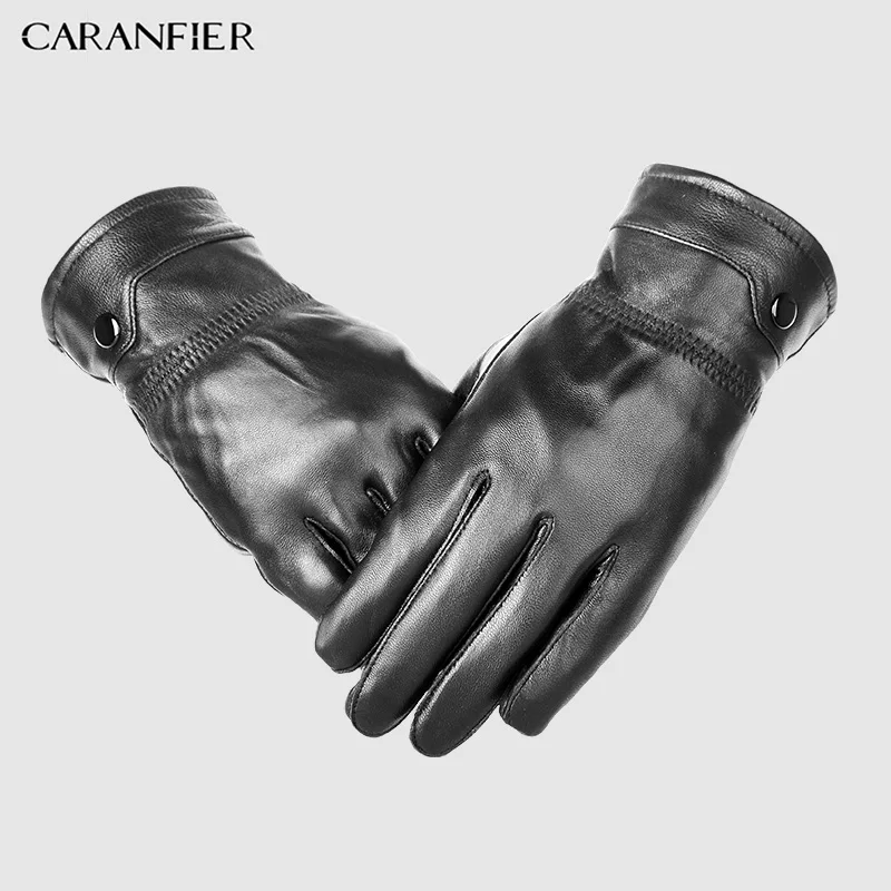 Перчатки CARANFIER мужские из натуральной овечьей кожи зимние уличные плотные теплые